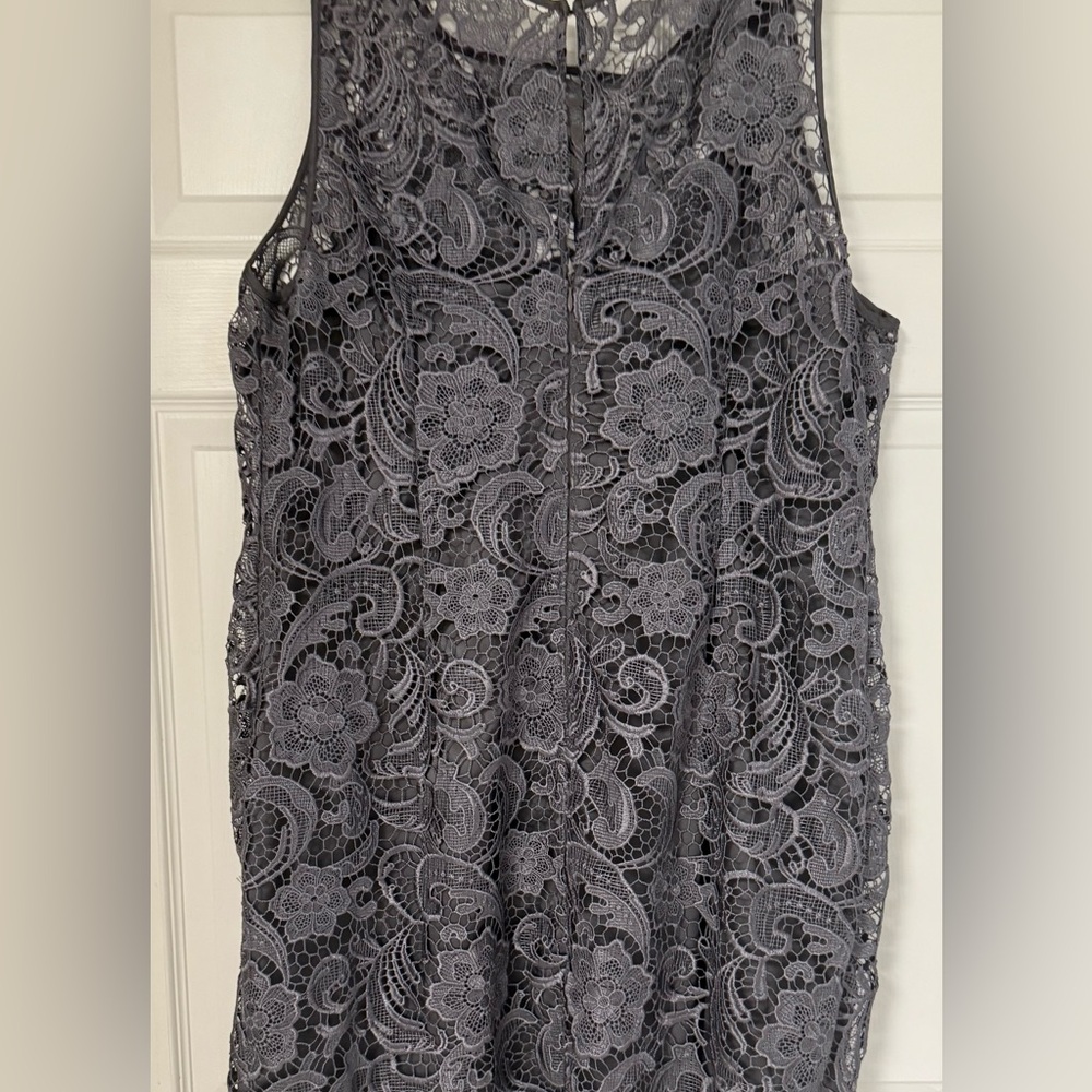 Adrianna Papell Gray Floral Lace Midi Dress